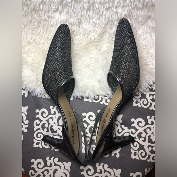 Yves Saint Laurent Vintage Metallic Black Slingback Heels size 9 - Picture 8 of 13